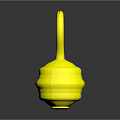 Man Holding Shiny Yellow Hook Container On Dark Background Surface