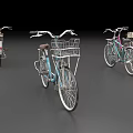 Colorful Vintage Bicycles with Front Baskets in Assorted Colors and Classic Design