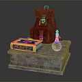 Stone Platform With Brown Backpack Decorative Book And Potion Bottle