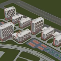 Modern Multi story School Buildings With Red Brick White Walls And Campus Lawn Pathway
