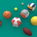 Various Colorful Sports Balls Equipment Including Football Basketball Volleyball And Rugby On Green Background