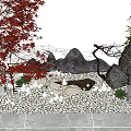 Karesansui Landscape Design with Red Maple Leaves Stones Bamboo Dry Branches and Stone Lantern