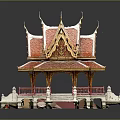 Exquisite Traditional Thai Architecture Showcasing Red Roof Golden Decorations White Base Pink Railings And Steps