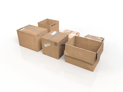 Brown Cardboard Storage Boxes Open And Closed Containers For Home Use 3d model