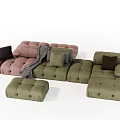Pink and Green Modular Sectional Sofa with Pillows Throw Blanket and Side Table 3d model