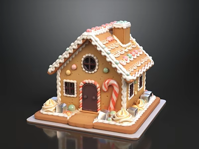 Exquisite Handmade Christmas Gingerbread House With Rich Candy And Cream Decorations For Holiday Celebration 3d model