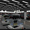 Modern Retail Store Interior With Shelves Products Lighting And Seating Area