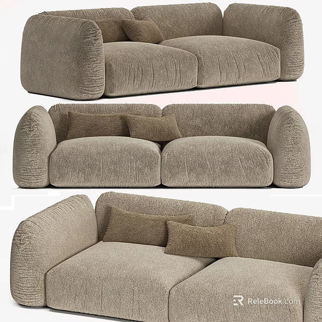 Comfortable Modern Beige Two Seater Sofa With Soft Fabric And Decorative Pillows 3d model