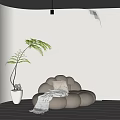 Modern Room Interior With Circular Sunset Lamp Cloud Sofa And Green Plant 3d model
