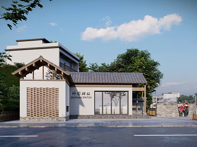 Liujiang Traditional Post Station With Tile Roof And Wooden Lattice Wall 3d model