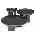 Modern Black Round Coffee Tables Three Piece Set with Sleek Cylindrical Legs 3d model