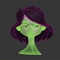 Stylized 3D Character Head Design With Short Black Hair Small Horns And Serious Facial Expression