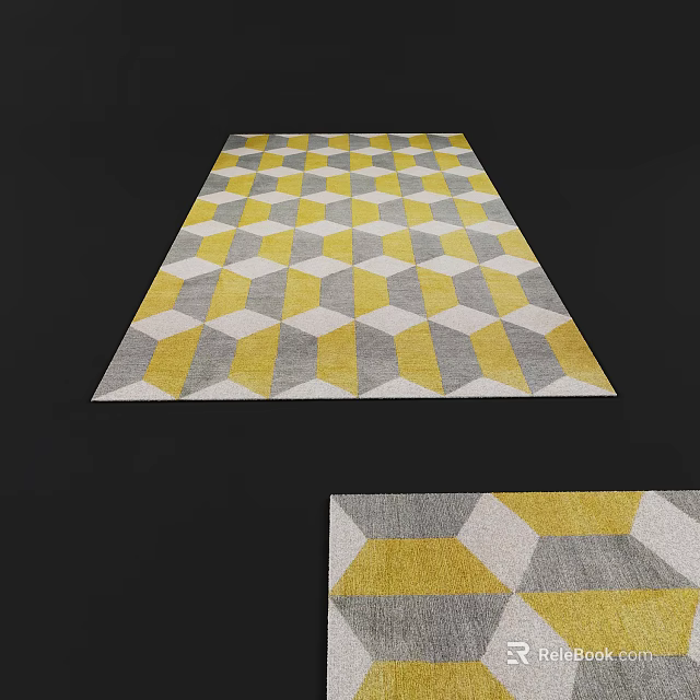 Modern Square Carpet With Yellow Grey White Geometric Hexagonal Pattern For Living Room 3d model
