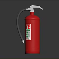 Red Fire Extinguisher With Silver Nozzle Gray Hose And Safety Label