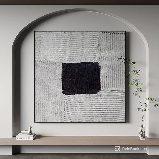 Abstract Textured Wall Art With Black Square Pattern In Minimalist Interior 3d model