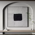 Abstract Textured Wall Art With Black Square Pattern In Minimalist Interior 3d model
