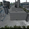 Large Industrial Factory Building With Concrete Structures Storage Tanks And Green Trees