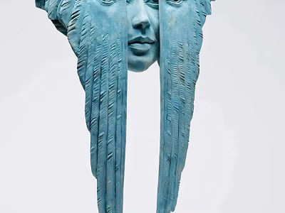 Stylish Blue Face Sculpture with Wing Accents Decorative Ornament Set for Home Decor 3d model