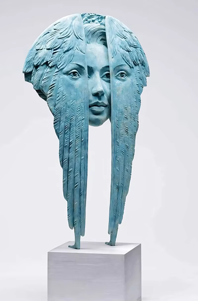 Stylish Blue Face Sculpture with Wing Accents Decorative Ornament Set for Home Decor 3d model