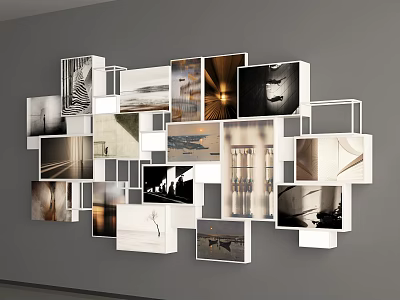 Creative Photo Wall Decor With Various Framed Photos And Irregular Arrangement 3d model