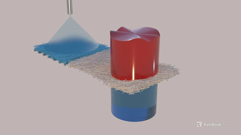 Decorative Red Candle With Blue Base And Conical Shape On Textured Surface 3d model