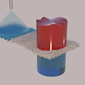 Decorative Red Candle With Blue Base And Conical Shape On Textured Surface 3d model