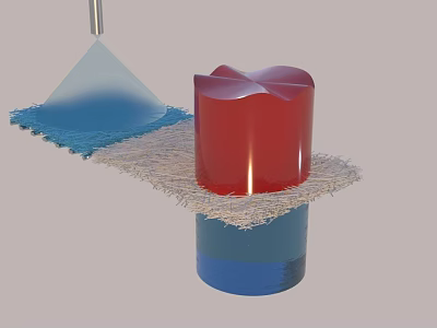 Decorative Red Candle With Blue Base And Conical Shape On Textured Surface 3d model