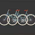Two Light Blue Bicycles With Red Seats Black Front Basket And White Rims