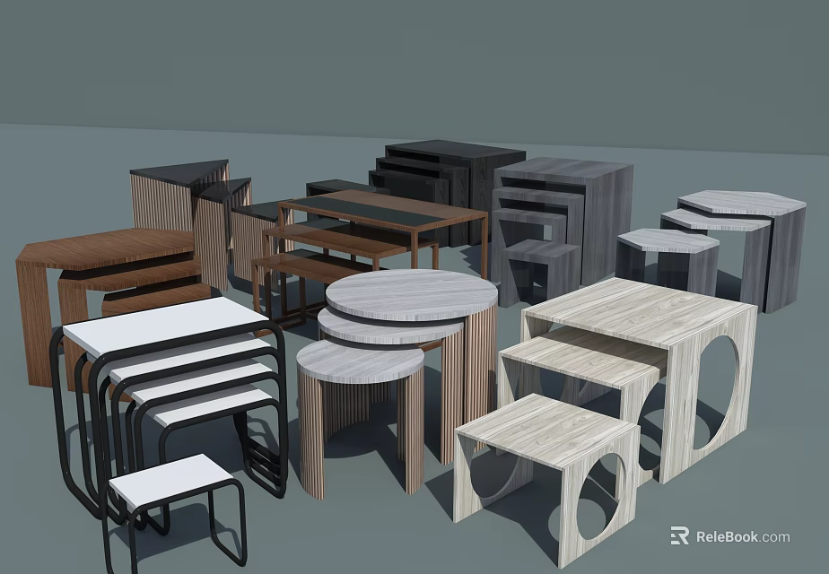 Various Modern Stools Featuring Different Designs Materials And Shapes For Home Use 3d model