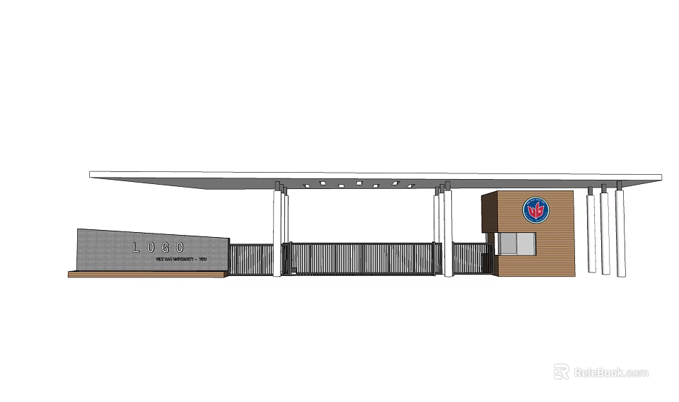 Modern Entrance Gate Design With Canopy Columns And Brand Logo Elements 3d model 