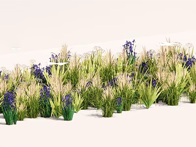 Lush Green Grass And Purple Flowers In Decorative Garden Plant 3d model