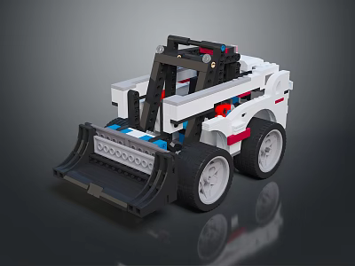 Lego Style White Utility Vehicle With Black Attachments 3d model
