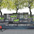 Modern Garden Landscape Features With Stone Block Structures Green Platforms Water Features And Leafy Trees 3d model