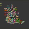 Colorful Ferris Wheel Model with Multiple Colored Cabins and Small Trees 3d model
