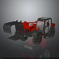 Red Heavy Duty Telehandler With Front Grab Attachment And Large Tires 3d model