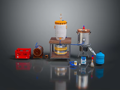 Practical Home Living Supplies With Stainless Barrels Plastic Containers And Hose Fittings 3d model