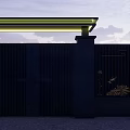Dark Blue Entrance Gate With Golden Lotus Fish Patterns Side Pillars And Top Beam Design