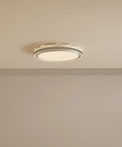 Modern Round Flush Mount Ceiling Light With Decorative Frame And White Lampshade 3d model