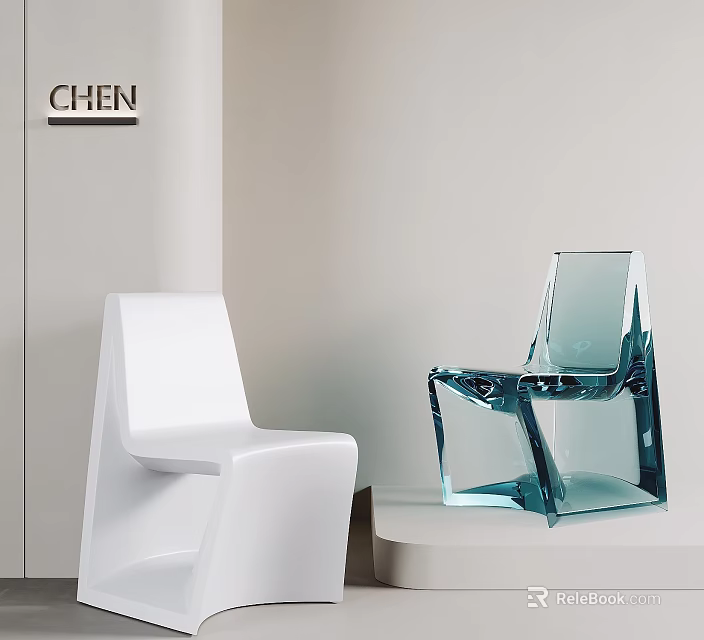Modern Transparent Acrylic Single Chair With Sleek Geometric Design And White Accent 3d model 