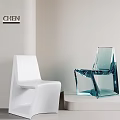 Modern Transparent Acrylic Single Chair With Sleek Geometric Design And White Accent