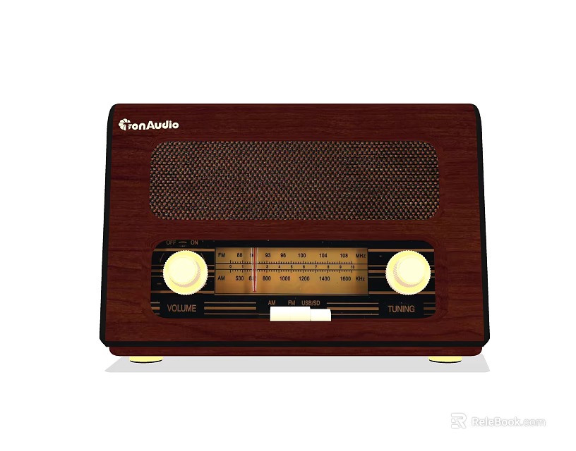 Grundig Retro Radio with Wooden Case FM AM Tuner Round Knobs and Gold Feet 3d model 