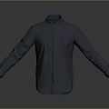 Blue Shirt With Collar And Pocket With Sleeves Spread Out On Gray Background