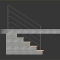 Staircase Structure With Metal Railing Concrete Base And Wooden Steps On Gravel Surface