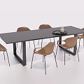 Modern Dining Table Set With Black Tabletop Six Brown Chairs Minimalist Design 3d model