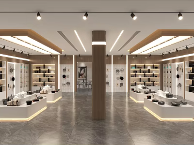 Modern Specialty Store Interior With Spacious Layout Shelves Display Items And Modern Lighting 3d model