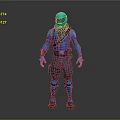 Blue Masked Game Character In Full Body Armor With Black Tactical Gear And 3D Standing Model