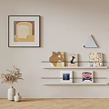 Modern Wall Shelves with Artworks and Decorative Plants in Minimalist Room