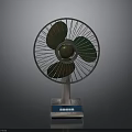 Modern Electric Fan With Metal Grille Green Blades And Blue Base