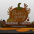 Thanksgiving Celebration Scene With Pumpkin Turkey Leaves Candle And Greeting