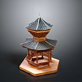 Traditional Chinese Double tiered Pavilion With Tiled Roof And Wooden Structure On Hexagonal Base